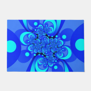 Blaue Schattierungen Moderne Abstrakte Fractal-Kun Fußmatte