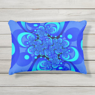 Blaue Schattierungen Moderne Abstrakte Fractal-Kun Kissen Für Draußen