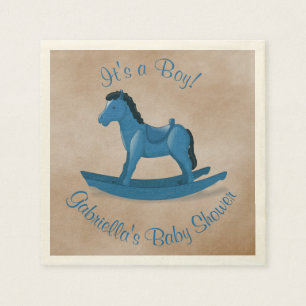 Blaue Schaukelpferd-Babyparty Serviette