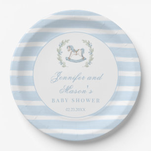 Blaue Schaukelpferd-Boho-Baby-Jungen-Party Pappteller