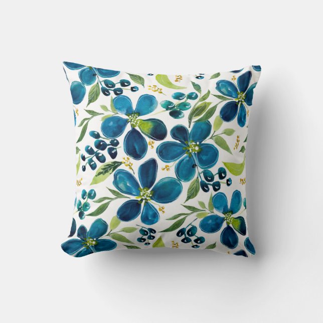 Blaue Schicht Wasserfarben Floral Reversible Pilze Kissen (Vorderseite)