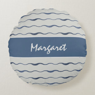 Blaue Schieferwellen Personalisierter Nautilus-Dek Rundes Kissen