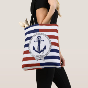 Blaue Schiffsanker, Marine, roter Streifen Tasche