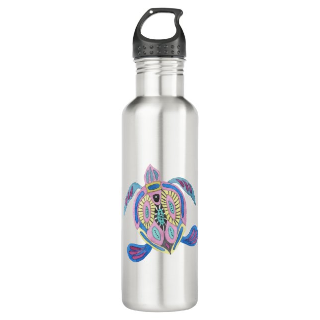 Blaue Schildkröte Edelstahlflasche (Vorderseite)
