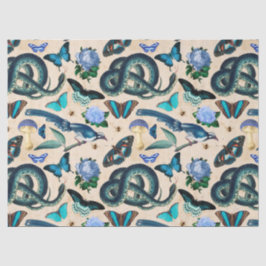 Blaue Schlangen Vögel und Schmetterlingszenen Seidenpapier