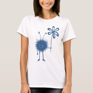 Blaue schlechte Blumen-Wanzen-Frau T-Shirt