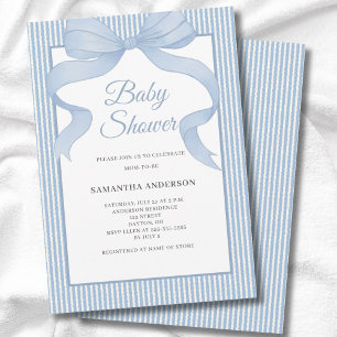 Blaue Schleife Aquarell Jungen Baby Shower Einladung