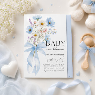 Blaue Schleife Baby in Blüte Junge Babyparty-Einla Einladung