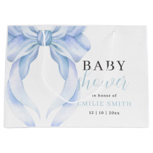 Blaue Schleife Baby Shower Einladung, Blue Coquett Große Geschenktüte
