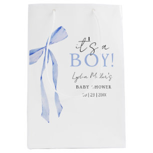 Blaue Schleife Baby Shower Einladung, Junge Baby S Mittlere Geschenktüte