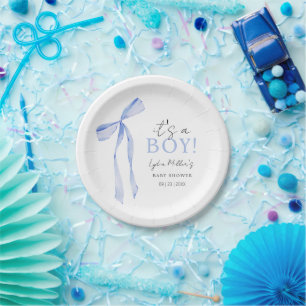 Blaue Schleife Baby Shower Einladung, Junge Baby S Pappteller