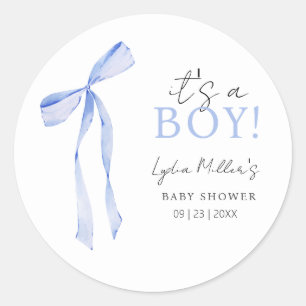 Blaue Schleife Baby Shower Einladung, Junge Baby S Runder Aufkleber