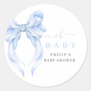 Blaue Schleife Baby Shower Junge Blau Coquette Min Runder Aufkleber