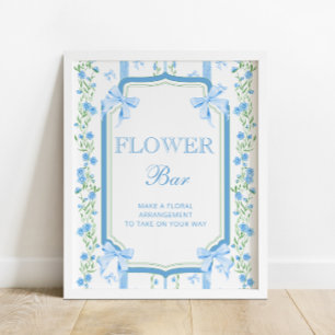 Blaue Schleife Baby Shower Junge Blumenbar Poster