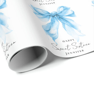 Blaue Schleife Coquette Schrift Süße 16 Party Geschenkpapier
