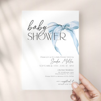 Blaue Schleife Dusty Coquette Baby Shower Einladun Einladung