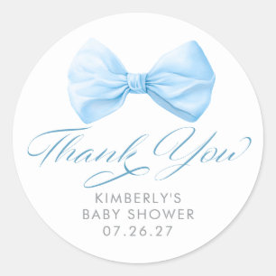 Blaue Schleife Eleganter Junge Baby Shower Danke Runder Aufkleber