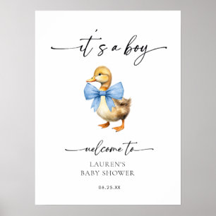 Blaue Schleife Entenjunge Baby Shower Willkommen Poster