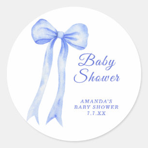 Blaue Schleife Es ist ein Junge Baby-Party Runder Aufkleber