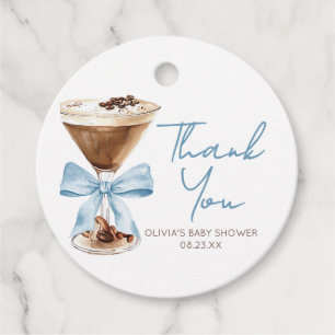 Blaue Schleife Espresso Martini Baby Shower Favor Geschenkanhänger