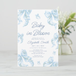 Blaue Schleife Florales Baby in Blüte Baby Shower Einladung