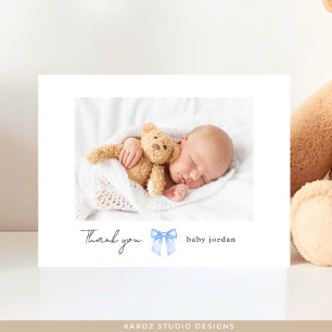 Blaue Schleife Foto Moderne Babyparty Dankeschön Postkarte