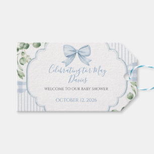 Blaue Schleife Gingham Grünzeug Baby Shower Geschenkanhänger