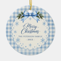 Blaue Schleife Gingham Teddybär Weihnachtsfeier