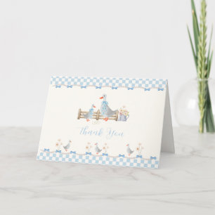 Blaue Schleife Gingham Vornehm Alberner Gans Baby  Dankeskarte