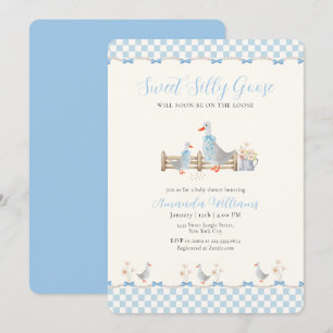 Blaue Schleife Gingham Vornehme Alberne Gans Baby  Einladung