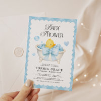 Blaue Schleife Gummiente Babyparty
