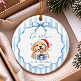 Blaue Schleife Haustier erstes Weihnachtsbaumanhän Keramik Ornament