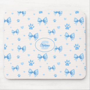 Blaue Schleife, Herz und Pfoten Druckmuster auf We Mousepad