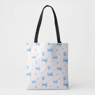 Blaue Schleife, Herz und Pfoten Druckmuster auf We Tasche