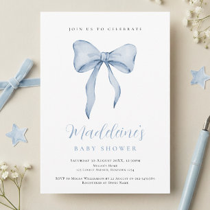 Blaue Schleife Jungen Baby Shower Einladung