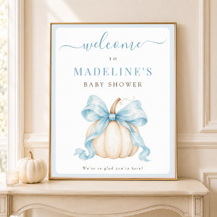 Blaue Schleife Kürbis Herbst Baby Boy Shower Willk Poster