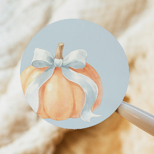 Blaue Schleife Kürbis Junge Baby Shower Runder Aufkleber