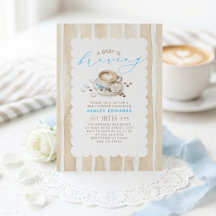 Blaue Schleife Latte Kaffee Junge Baby Shower Einl