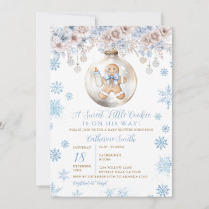 Blaue Schleife Lebkuchen-Weihnachtsplätzchen Baby Einladung