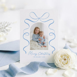 Blaue Schleife Minimalistische Feiertags-Familienf Feiertagskarte