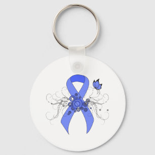 Blaue Schleife mit Schmetterling Schlüsselanhänger