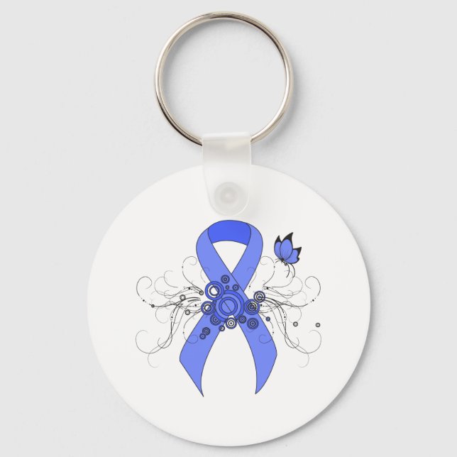 Blaue Schleife mit Schmetterling Schlüsselanhänger (Vorderseite)