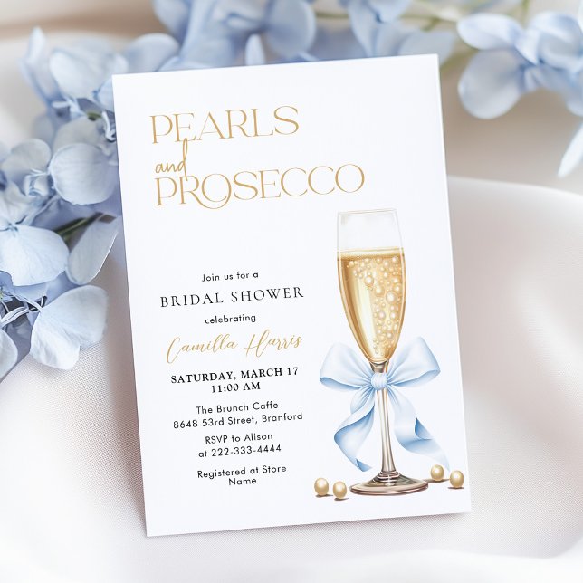 Blaue Schleife Perlen & Prosecco Einladung (Von Creator hochgeladen)