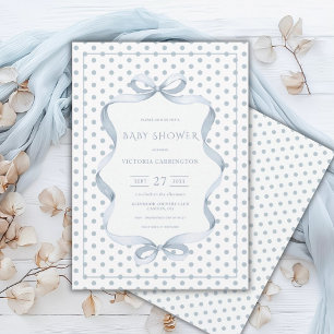 Blaue Schleife Punkte Baby Shower Einladung