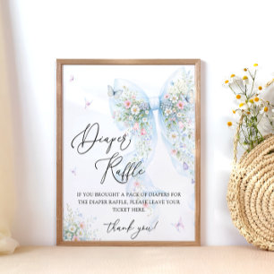 Blaue Schleife Schmetterling Baby Shower Windel-Ra Poster