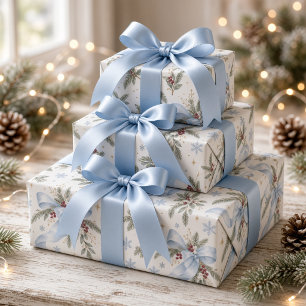 Blaue Schleife Schneeflocke Weihnachtsgeschenkpapi Geschenkpapier
