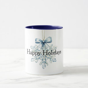 Blaue Schleife Schneeflocken Weihnachten  Tasse