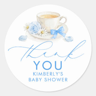 Blaue Schleife Tee Junge Baby Shower Danke Runder Aufkleber