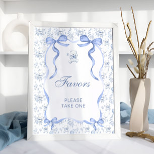 Blaue Schleife Toile Bär Baby Shower Geschenke Poster