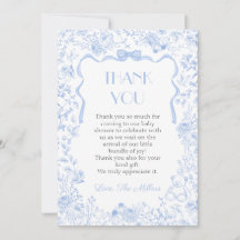 Blaue Schleife Toile De Jouy Babyparty Dankeskarte
